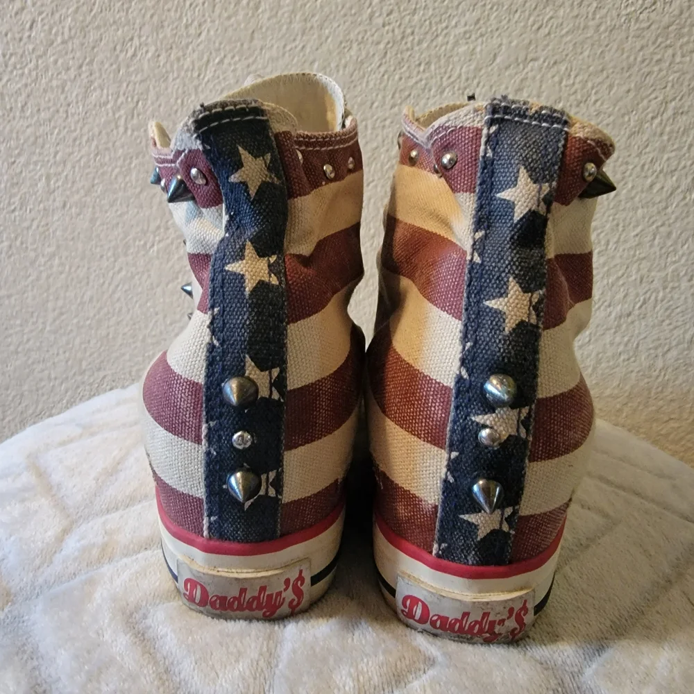 Women's High-Top Sneaker Wedges in Red, White & Blue - Picture 4 of 7